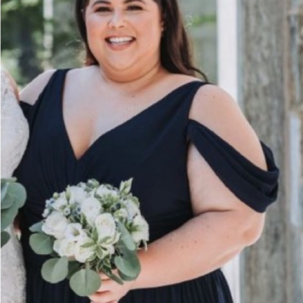 Amsale bridesmaid dress plus size navy flat chiffon